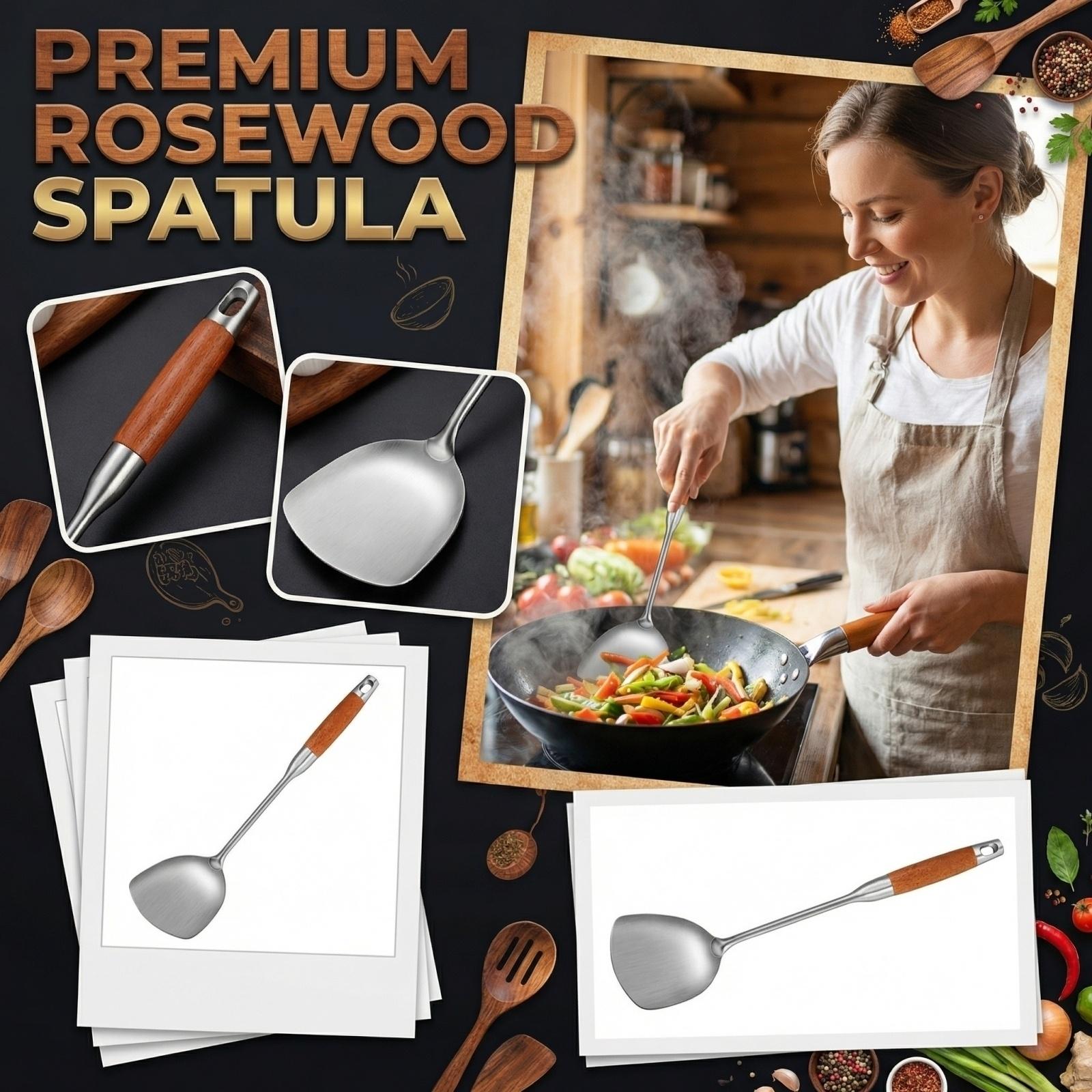 Rosewood Handle Stainless Steel Kitchen Utensils Spatula Spoon Heat Resistant one size