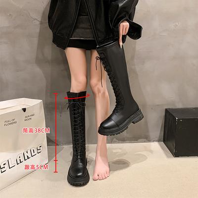 2025 New Women's Boots Autumn and Winter British Platform Lace-up Boots Women's Round Head Fashion Small Tall Boots Tide