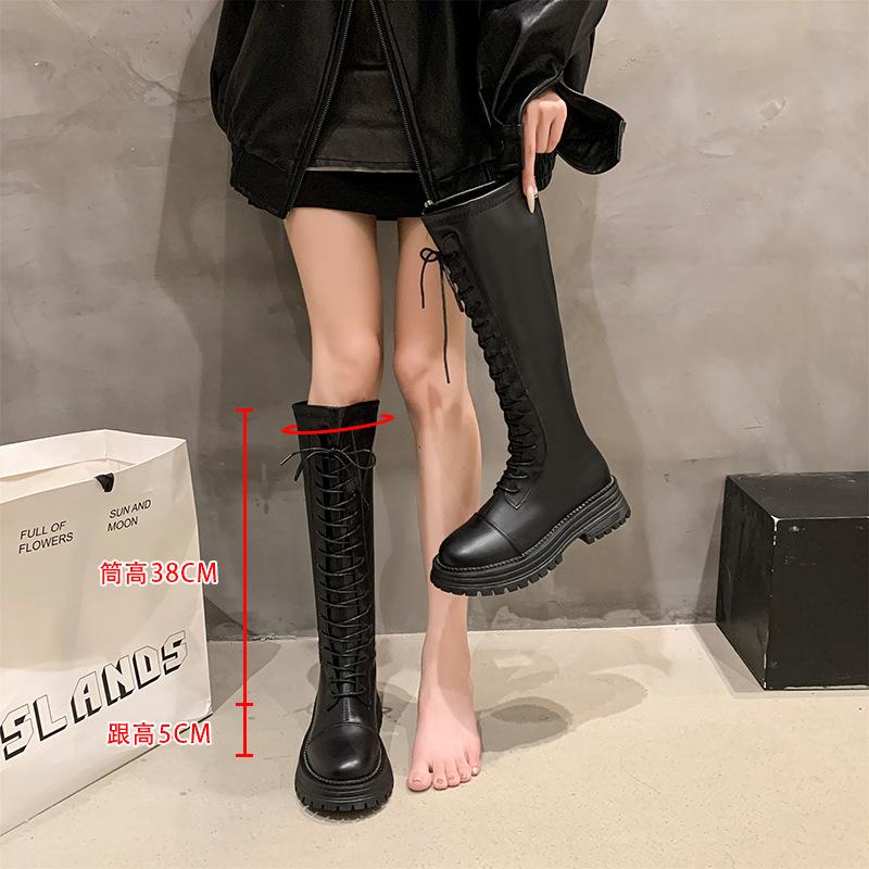 New women's boots autumn and winter British thick-soled lace-up boots women's round head fashion small tall boots