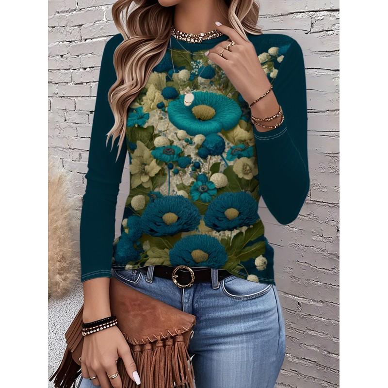 Womens Round Neck 3D Dinosaur Print Tee - Casual Fit 7/8 Sleeve 2025