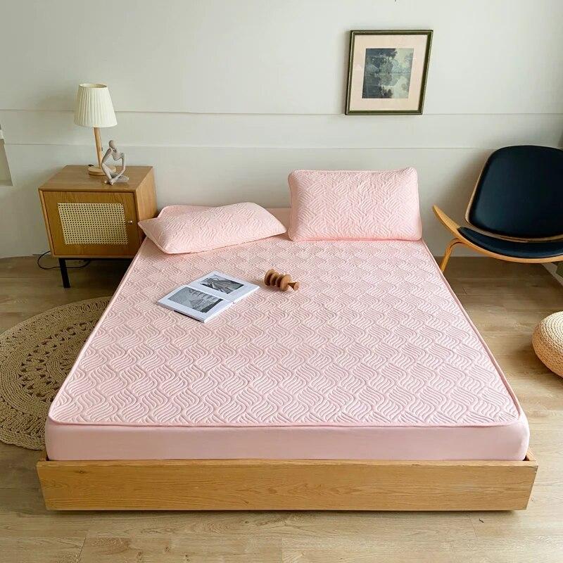 100% Cotton Fitted Sheet Quilted Mattress Cover Green Mattress Protector for Bedroom Hotel Single Double Queen King Bed Cover