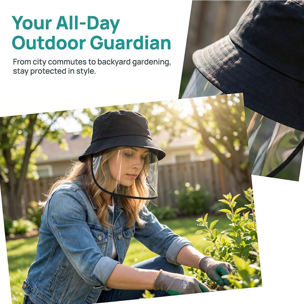 2026 Summer New Bucket Hat with Face Shield Sun Protection Dust-Proof Windproof Cap for Men Women Foldable Outdoor Safety Hat