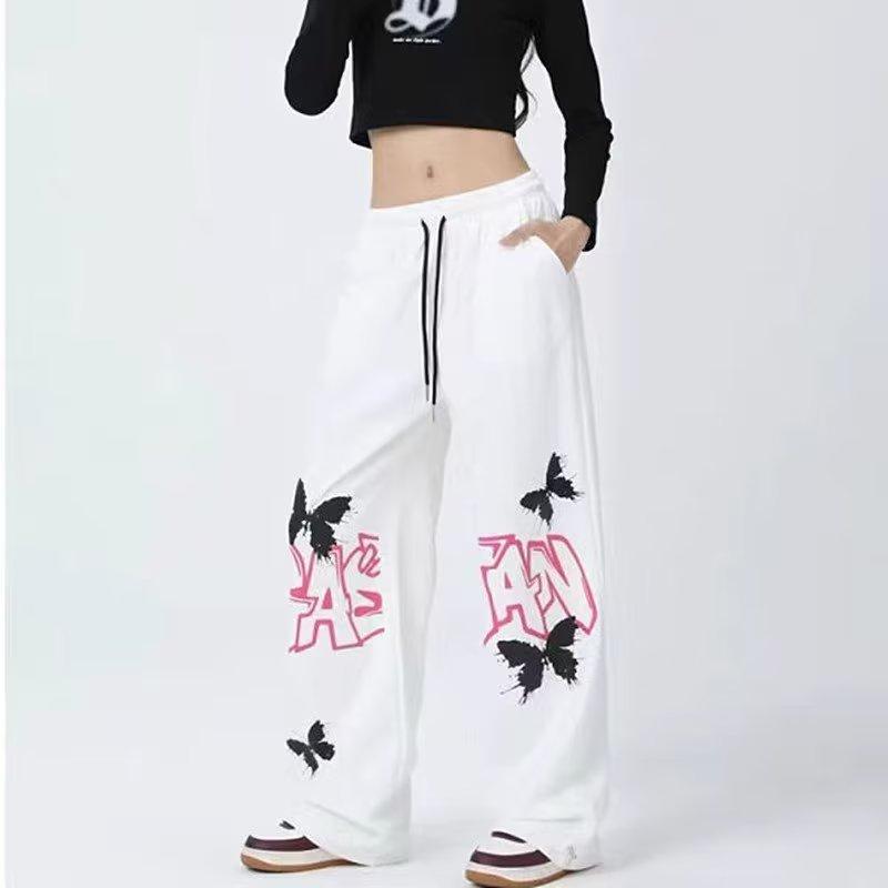 American Graffiti Butterfly Sweatpants: Korean Jazz Street Dance - Women's High-Design Spring/Summer Casual Wear