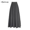 Elegant Fashion Autumn Winter Women Midi Skirt Elastic Waist Grey Black Purple Brown Navy Woolen Skirt Feminine Pleated Wool Warm Skirt