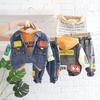 Boys Spring Summer and Autumn Thin Section Lapel Waistcoat + Long-sleeved Shirt + Wide-legged Trousers Casual Denim Three-piece Set