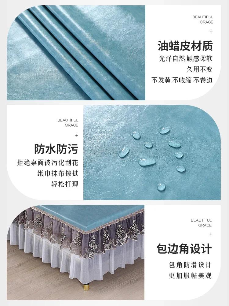 Waterproof Heat-resistant Table Cover Embroidered Lace Edge Leather Tablecloth Dining Table Chiffon Hem Oil Proof Dust Cover