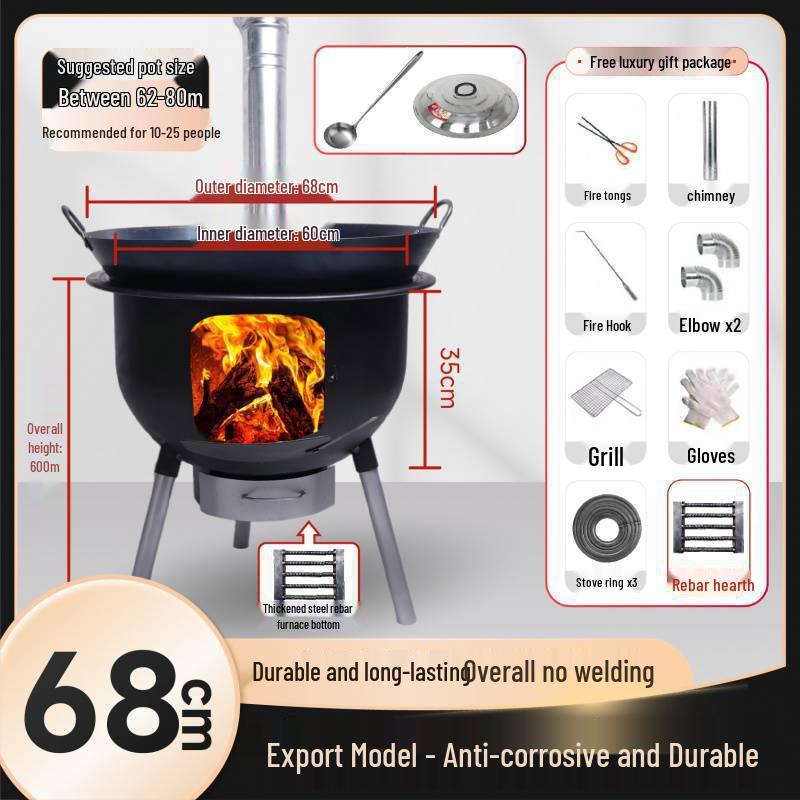 Portable Outdoor Wood-Burning Stove with Large Pot Stand
