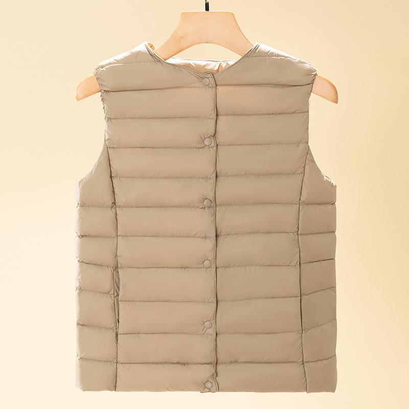 

Женский ультралегкий короткий пуховый жилет, зимняя складная пуховая куртка, легкий уличный пуховик, пальто с v-образным вырезом и пуговицами, однотонный повседневный жилет 4XL