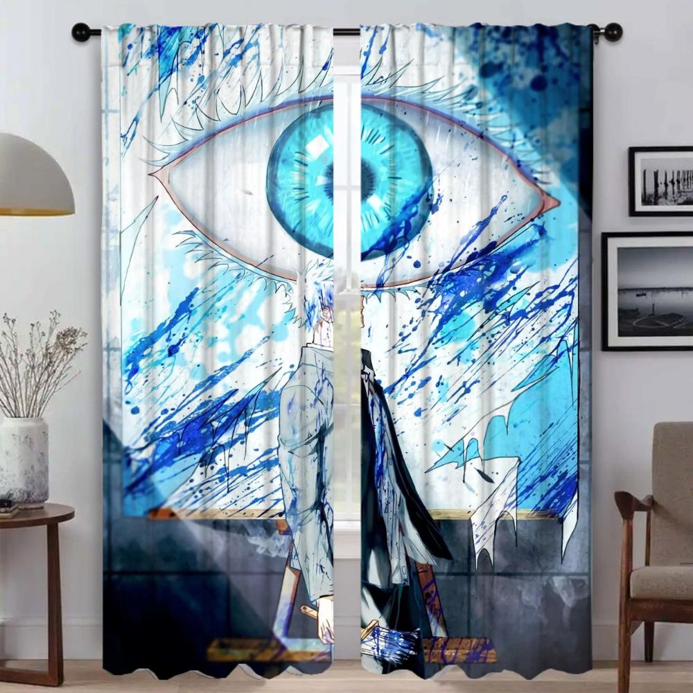Anti-mosquito Curtains for Living Room Jujutsu Kaisen Home Interior Curtains 2 Pieces Tulle for Bedroom Halloween Decoration