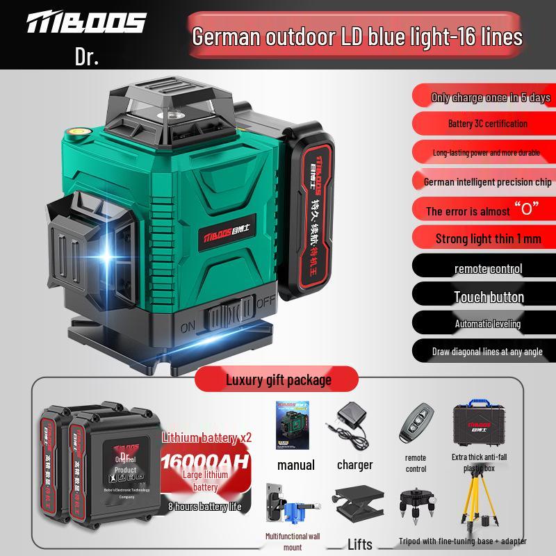 High-Precision 12-Line Outdoor Green Laser Level with Automatic Leveling for Walls and Floors