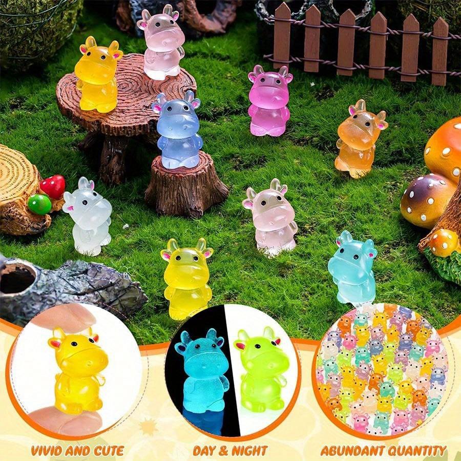 10/20pcs Luminous Mini Resin Cow, Glow In The Dark Cows Tiny Animals Figures DIY Crafts For Fairy Garden Micro Landscape Aquarium Micro