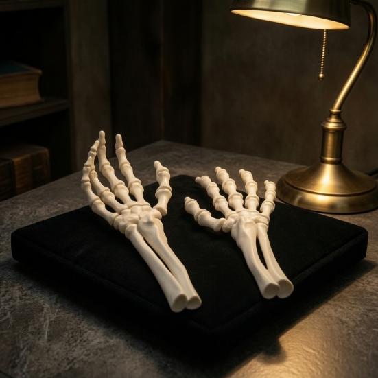 Coppia di Mani Scheletriche 3D Vintage Usurate Colore Osso, Prop Halloween Articolato Modellabile, Decorazione Artiglio Spettrale per Casa Infestata, Festa da Brivido