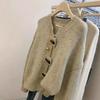 Retro Horn Buckle Knitted Cardigan for Women's Autumn and Winter New Gentle and Versatile and Thin Soft Waxy Sweater for Women