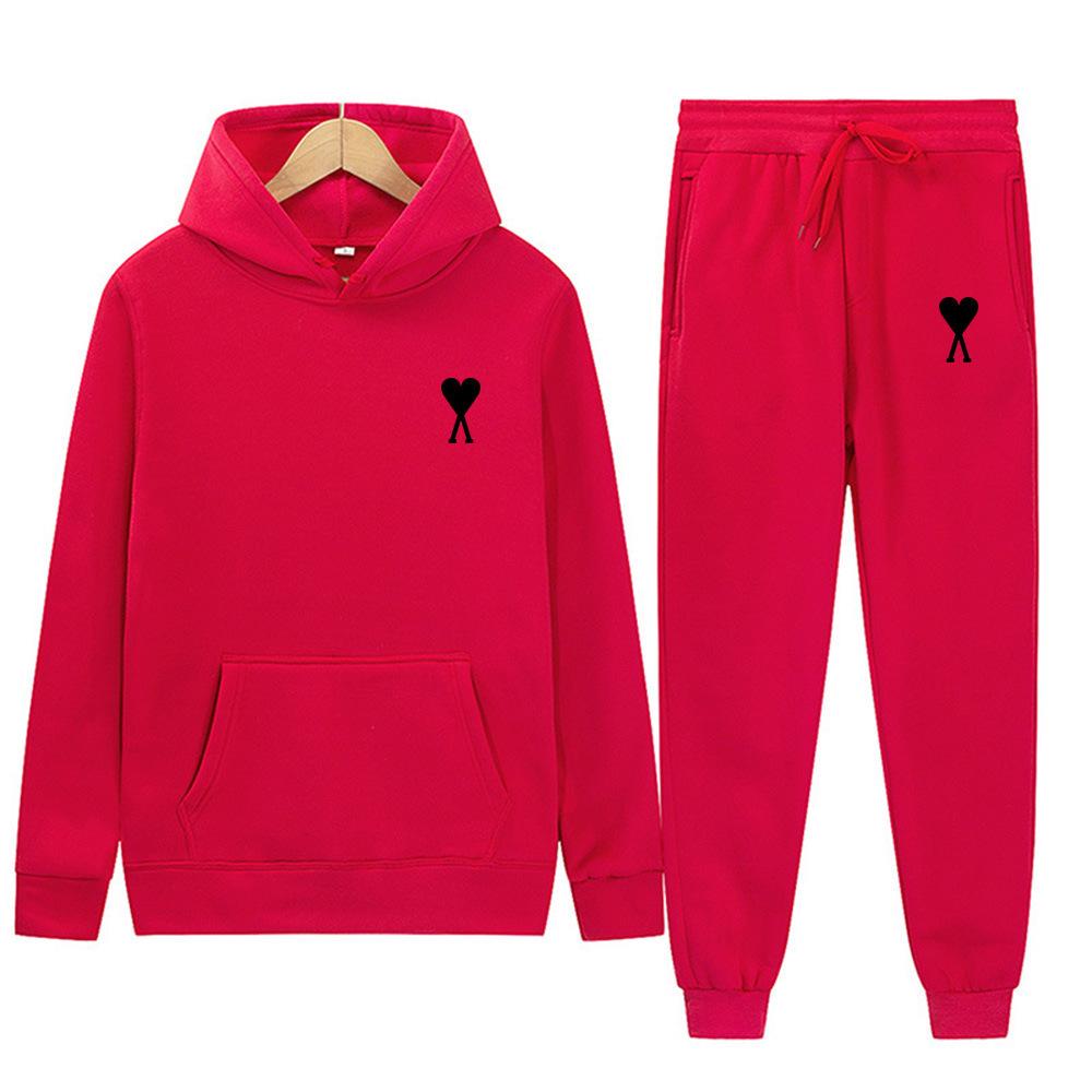 Trendy Classic Style With Heart Print Both Men Women Couple Hooded Sweatshirt Set