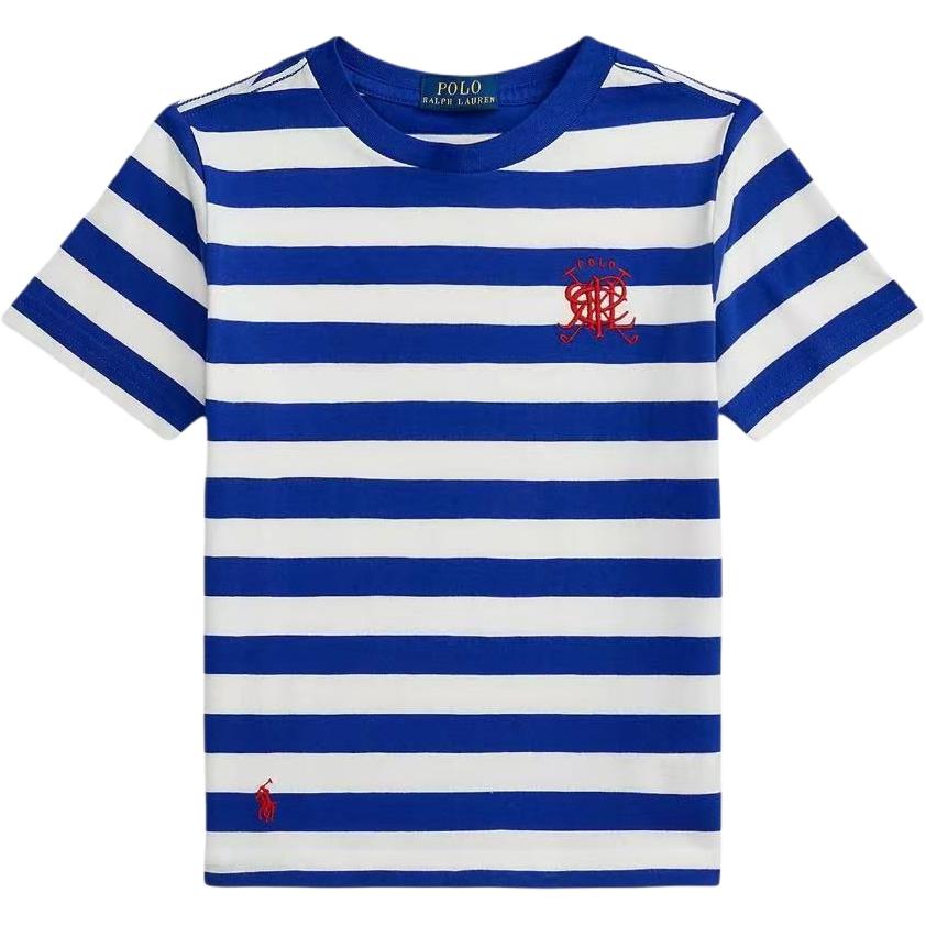 Polo Ralph Lauren T-Shirt Ss26 Small Pony Embroidered Letter Badge Striped Cotton Crew Neck Short Sleeve Standard Fit Kids Kids Tops 323A95723-001