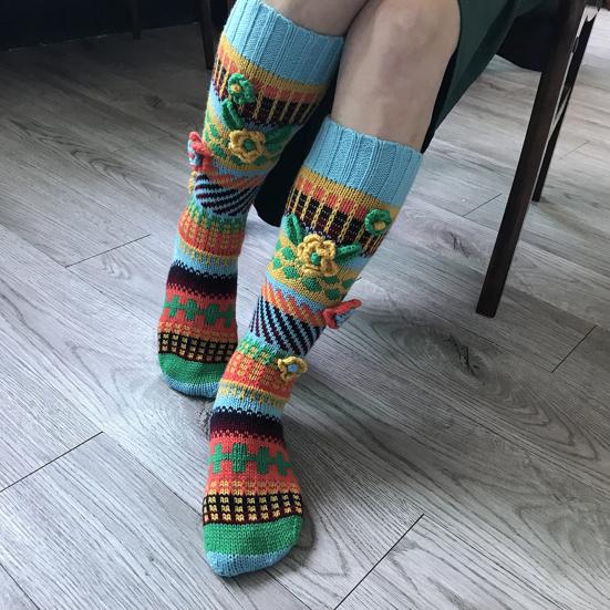 Calzettoni a Maglia Retro Donna Calzettoni Al Ginocchio all'Uncinetto con Fiori 3D Calzini Caldi Colorati Scaldamuscoli per Stivali Ragazze Indispensabili per Casa e Strada