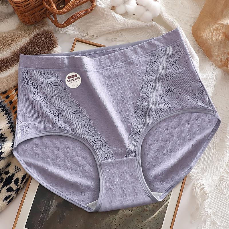 Plus-Size Women's Pure Cotton High-Waisted Underwear, Jacquard Fabric, 5A Antibacterial Crotch, Breathable and Comfortable