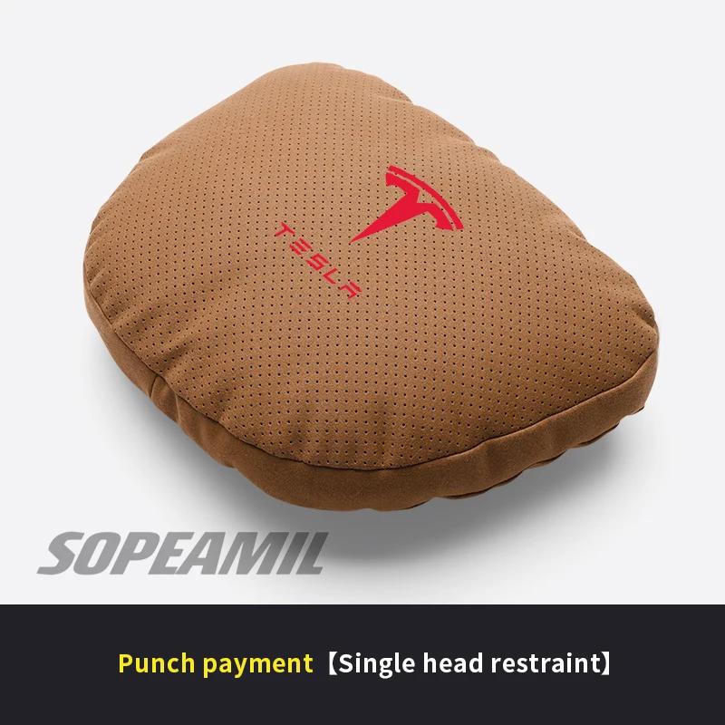 TDMC1 Car Ventilate Suede Headrest Neck Support Tesla Model 3 Model Y Model S Model X Cybertruck Roadsrer Seat Waist Cushion Pillow