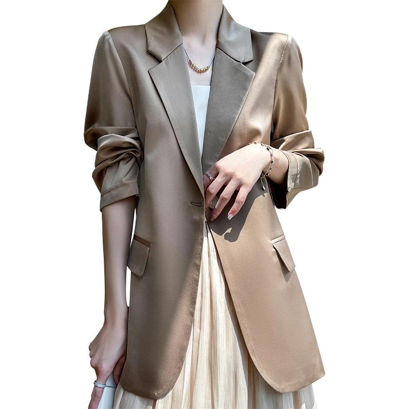White Silk Satin Women's Suit Jacket - High-End Korean Style for Spring/Autumn 2025