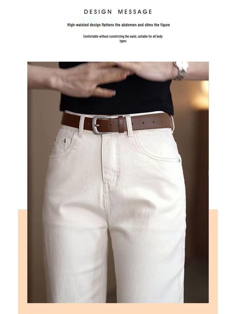 Women's High Waist Elastic Straight Leg Jeans - 2025 Spring/Autumn Collection: Versatile, Casual, Loose Fit, Slimming, Narrow/Wide Leg Options