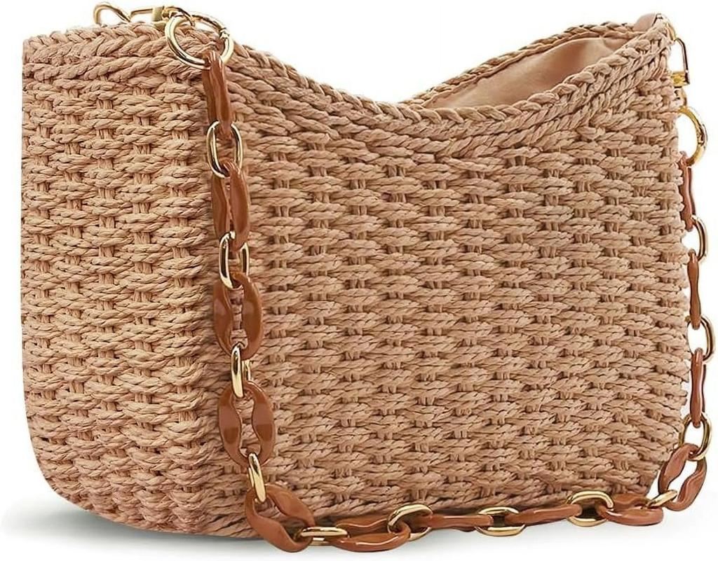 Straw Woven Shoulder Bag For Women Small Summer Beach Travel Crossbody Handbag Classical Satchel Purse