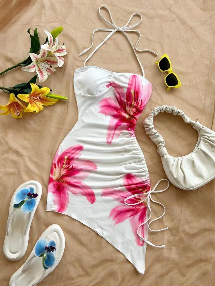 Dresses Phumee Backless Halter Neck Floral Print Back Tie AE018