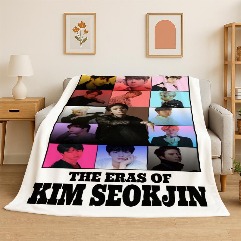 Kpop BBTS Kim Seok Jin Singer Flannel Blanket Soft Warm Throw Blanket for Bedroom Living Room Bed Travel Camping Picnic Gift