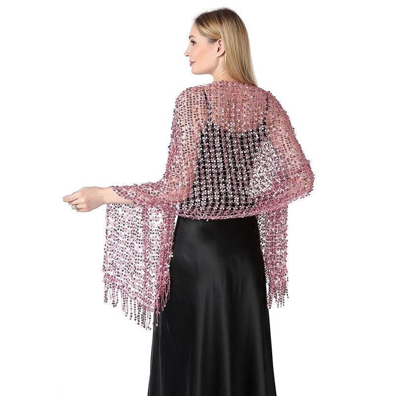 Sequin Tassel Shawl Dress: European & American Style Evening Party Cheongsam with Embroidered Shawl Scarf for Women