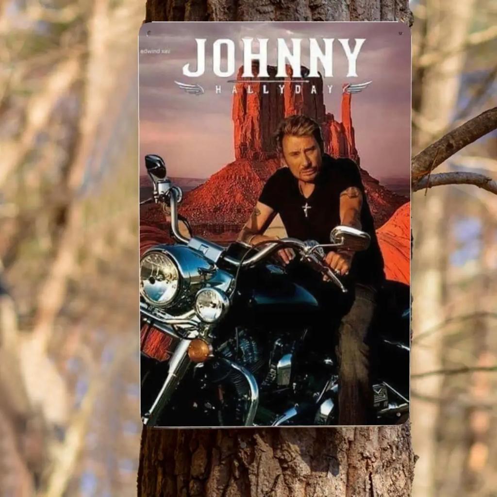 Motorrad Johnny Hallyday Schild Custom Retro Französischer Rocksänger Metallschilder für Club Cafe Restaurant Man Cave Bar Wanddekoration