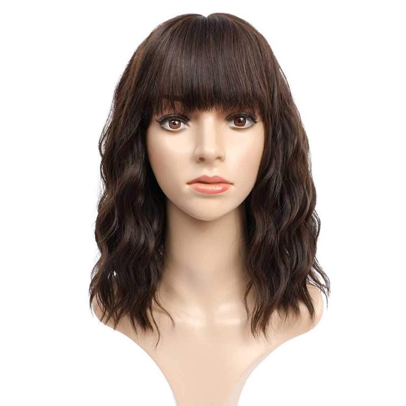 Premium Synthetic Wigs Women Wavy Wig with Bangs Medium Length Curly Wigs Drag Queen Hairstyle Wig Cosplay Costume