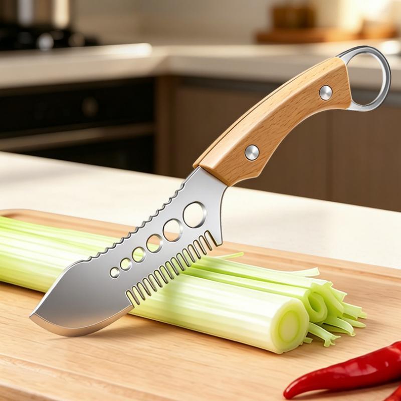 Cortador de Verduras 3 en 1 de Acero Inoxidable Mango Ergonómico Rebanador de Cebolleta Picadora de Hierbas para Picnic Cocina al Aire Libre