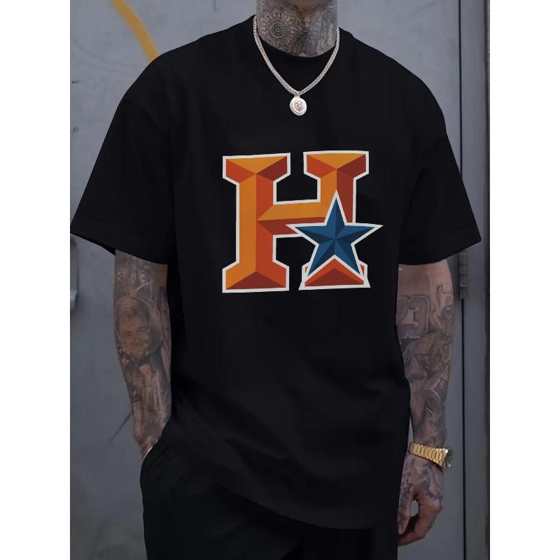 Pánské tričko s krátkým rukávem, Ležérní streetwear s černým oversized tričkem s výrazným logem H hvězdy, Módní, Cool