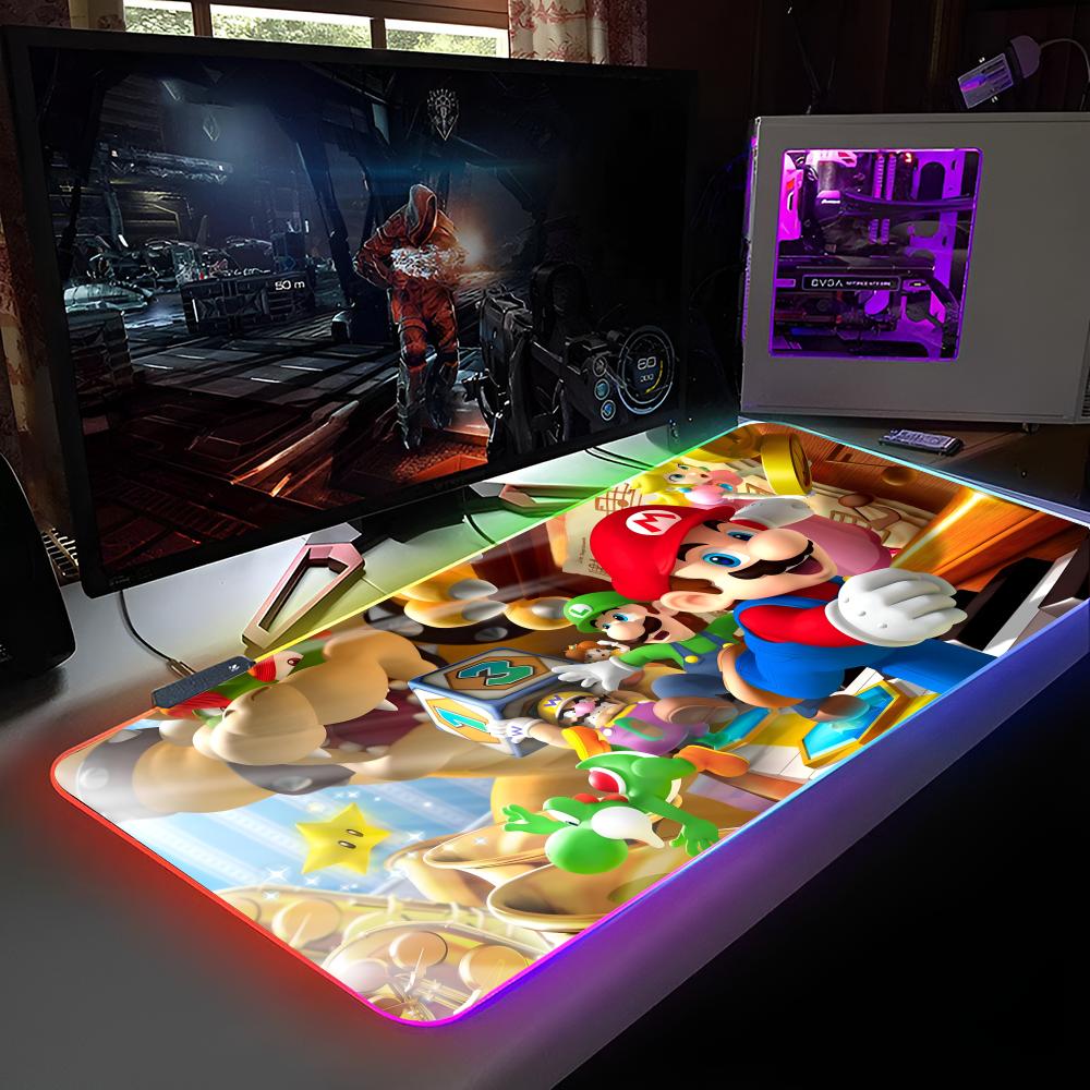 Hot Game Super Cool M-Mario Bros Mouse Pad RGB Backlit Mouse Pad Laptop Mouse Pad Laptop Gamer Computer Desk Gaming Accessories