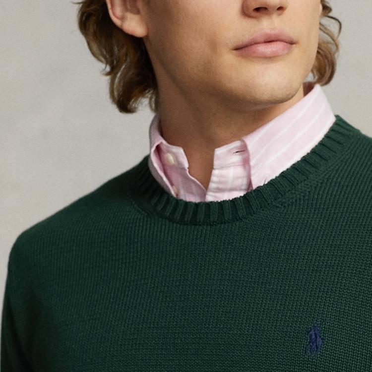 Polo Ralph Lauren FW23 Solid Color Logo Embroidered Ribbed Knit Sweater Men Sweater Green MNPOSWE16821639-300