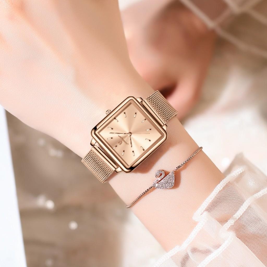 Swiss Ladies Square Watch Quartz Waterproof Fashion Jewelry For Casual Wear