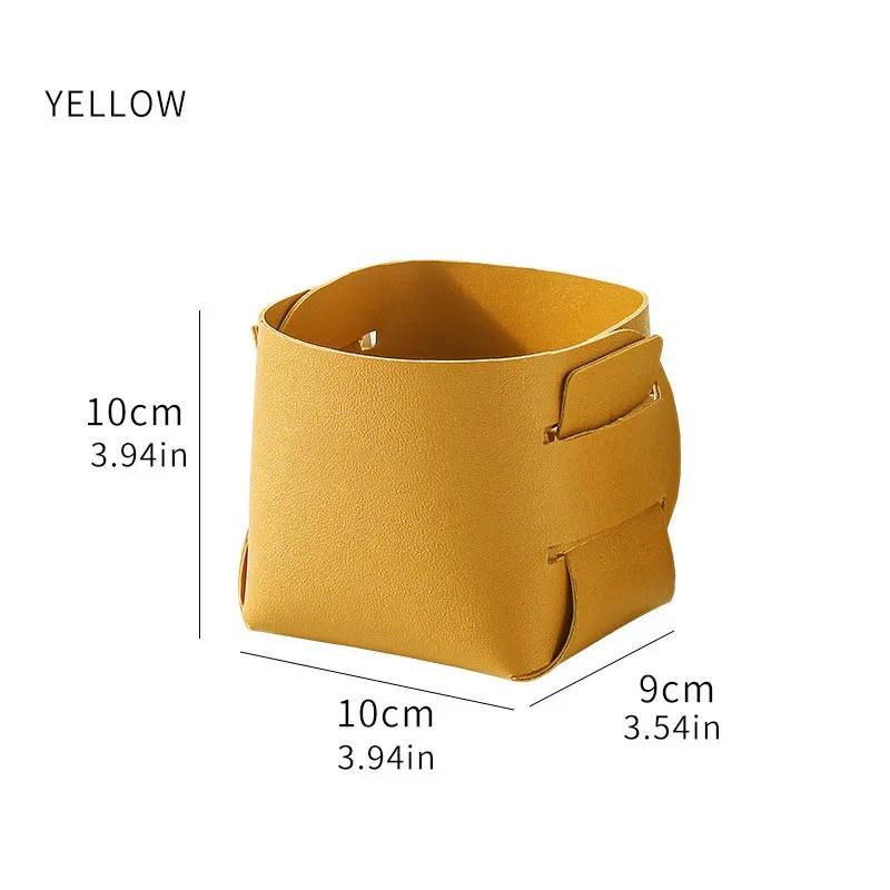 

1 шт. Скандинавский макияж Кожа ПУ Хранение Подставка для ручек Настольный органайзер Складное ведро для хранения мелочей Коробка для хранения жёлтый