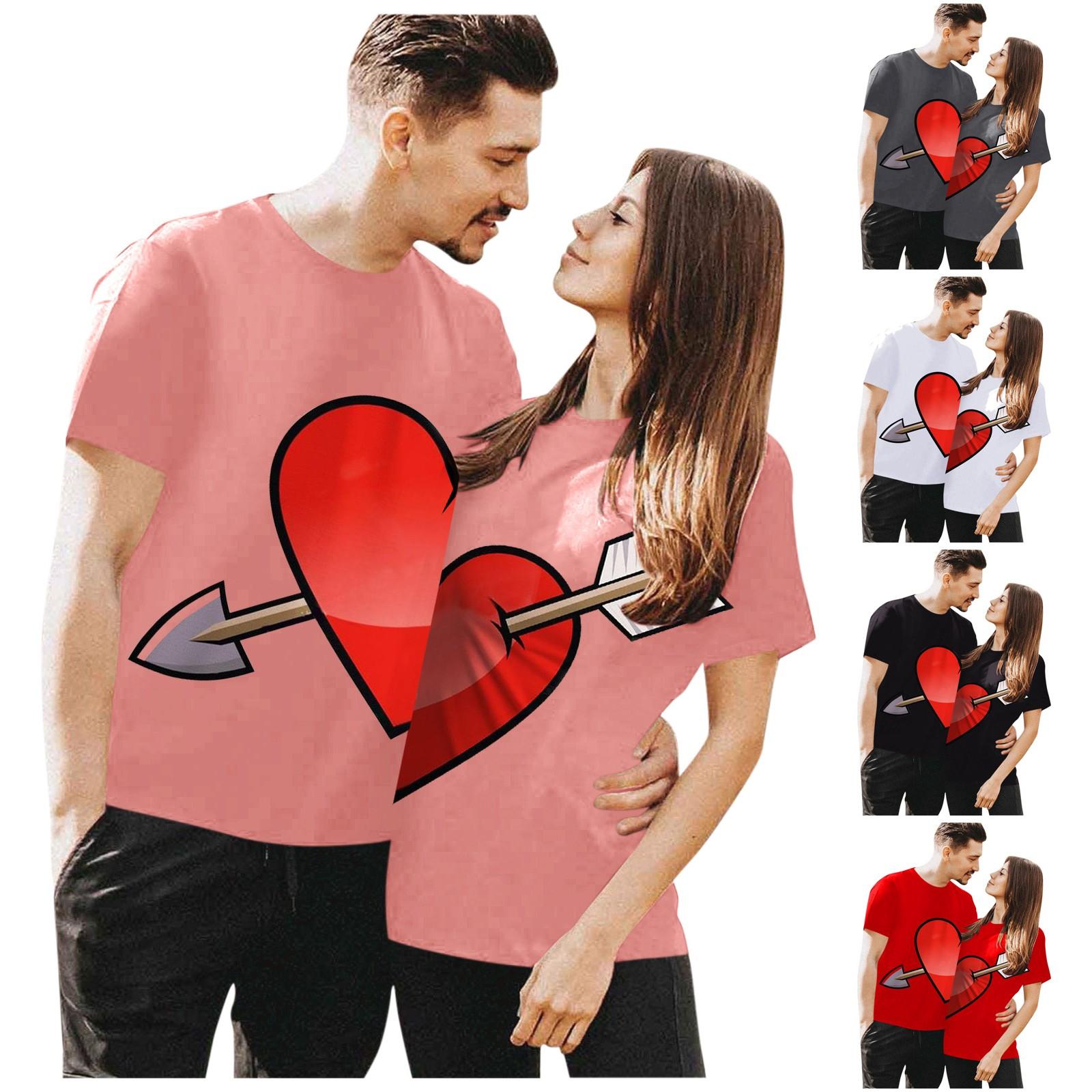 

Женские топы с короткими рукавами и круглым вырезом с принтом, футболки для пар для него и для нее, одинаковые рубашки для пар