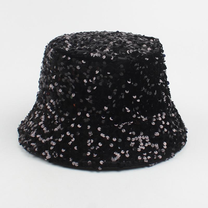 

Sweet Style Hat Shiny Sequins Short Brim Womens Sunshade Fisherman Hatscaps чорний