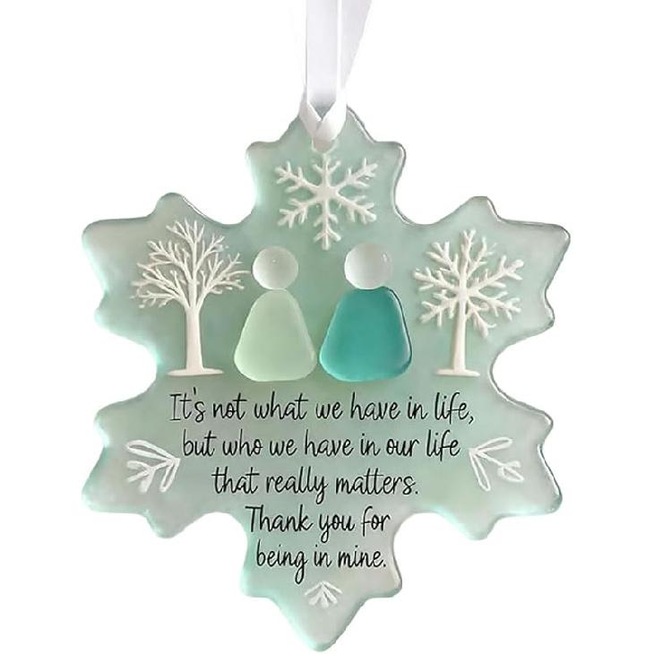 Snowflake Shaped Sea Glass Friendship Handcrafted Ornament Companionship Keepsake Christmas Tree Decoration for Best Friends
