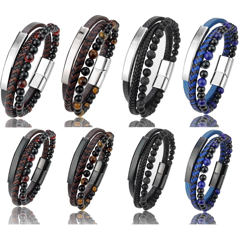 High Quality Luxury Accessories Bracelet Men's Fashion Gift Black Genuine Leather Bracelets DIY Combination Wild Handsome Gift