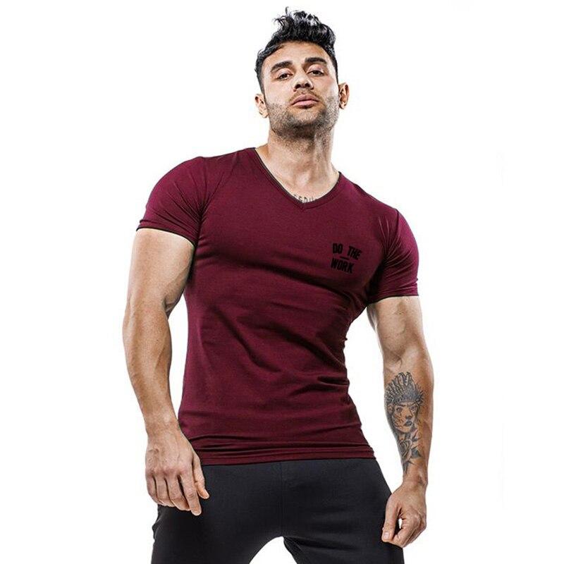 Muscleguys New Brand  Mens Pritned V-neck Short Sleeve Comfortable T-shirt Cotton Fashion Tops Casual Breathable Short Sleeve Tees