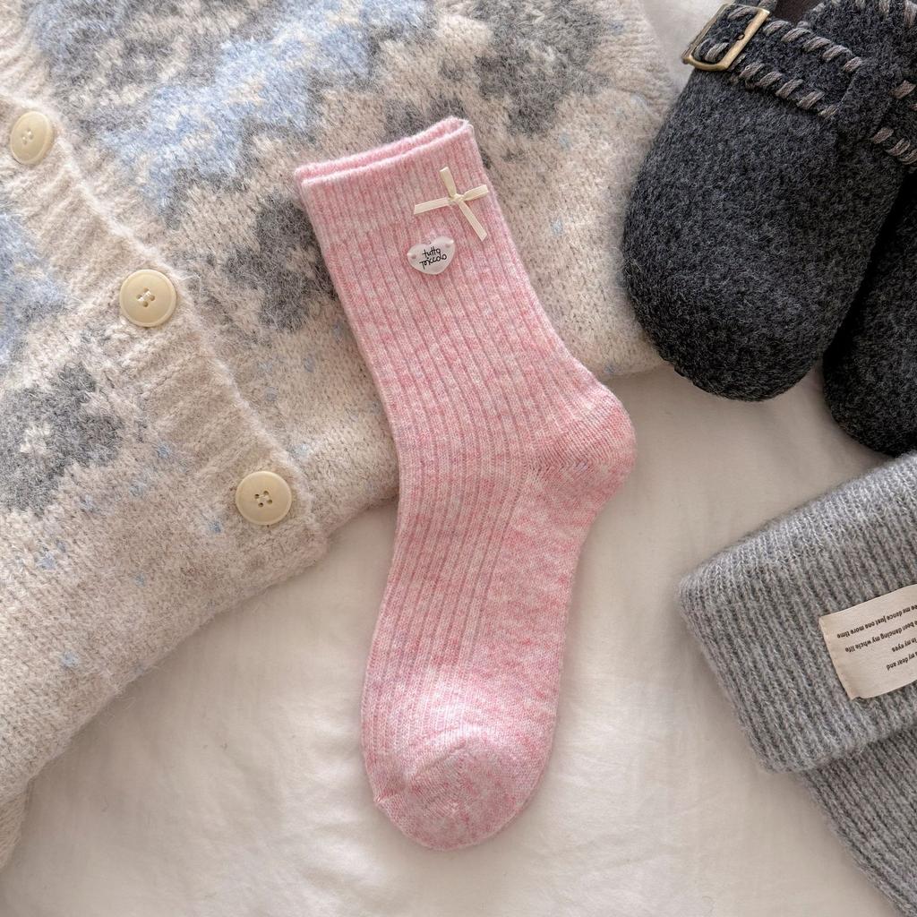 Thickened Buttons, Korean Bows, Gray Wool Socks, Love Girl Socks, Piles Of Socks
