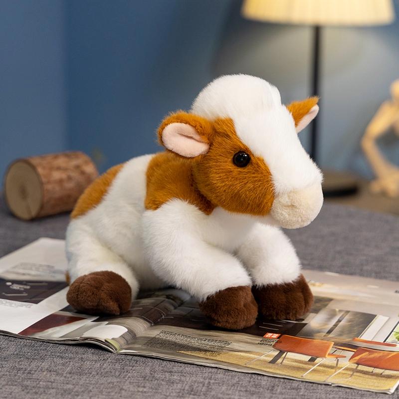 Simulation Animal Bovin Peluche Douce Vache Taureau Peluche Jouet Ferme Jeu Accessoires Modèle Animal Réaliste Excellent Cadeau pour Enfants 22cm
