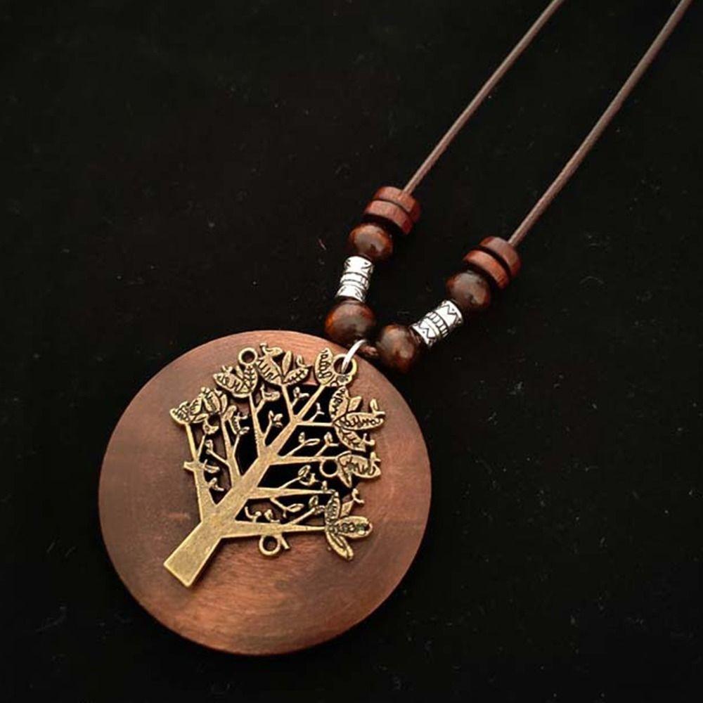 Round Clothing Pendant Retro Ethnic Sweater Necklace Gifts Vintage Leather Lanyard  Women Girls
