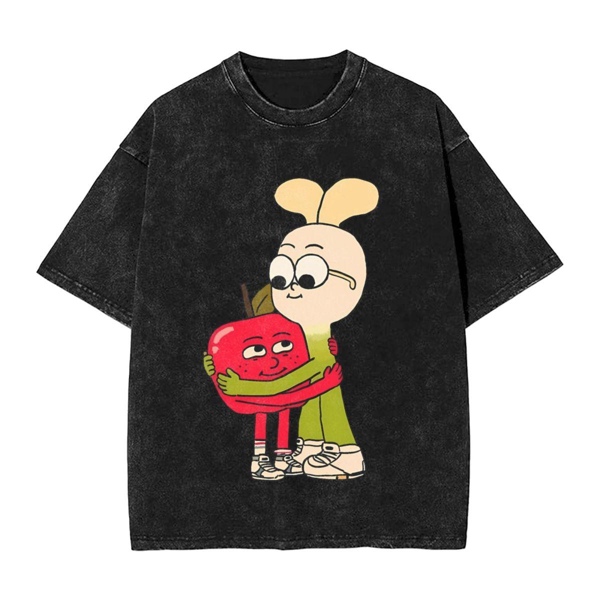 

Apple And Onion woman Men Cotton Washed Hot stamping Print TShirt Harajuku Cotton Tshirt Mens Summer Short Sleeve Tees S
