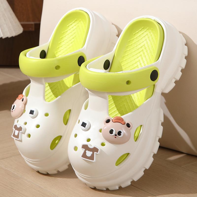 

Унисекс летние большие размеры толстая подошва мультфильм медведь закрытые дырки пляжные сандалии для женщин и мужчин повседневные бисквитные нескользящие тапочки для пар 36-41 36-37 белый