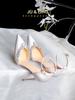 Fashion White Silk Rhinestone Pointed High-heeled Shoes, New Rhinestone Wedding Shoes, Bride's Shoes, One Piece with Toe Cap Sandals