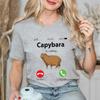 Capybara Is Calling Tees Shirts for Women Funny Capibara Rodent Animal Lover Humor T-Shirts Summer Short Sleeve Female Clothing
