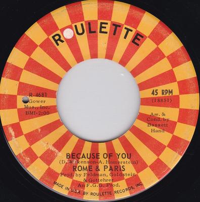 Płyta 7-calowa ROME & PARIS - Because Of You / Why Oh Why R4681 Roulette 1966 US Rock Używana