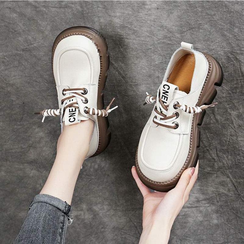 

Женские лоферы из натуральной мягкой кожи, британский стиль, весна и осень 2025, новые на толстой подошве, на шнуровке, универсальные, на мягкой подошве, маленькие кожаные туфли 35